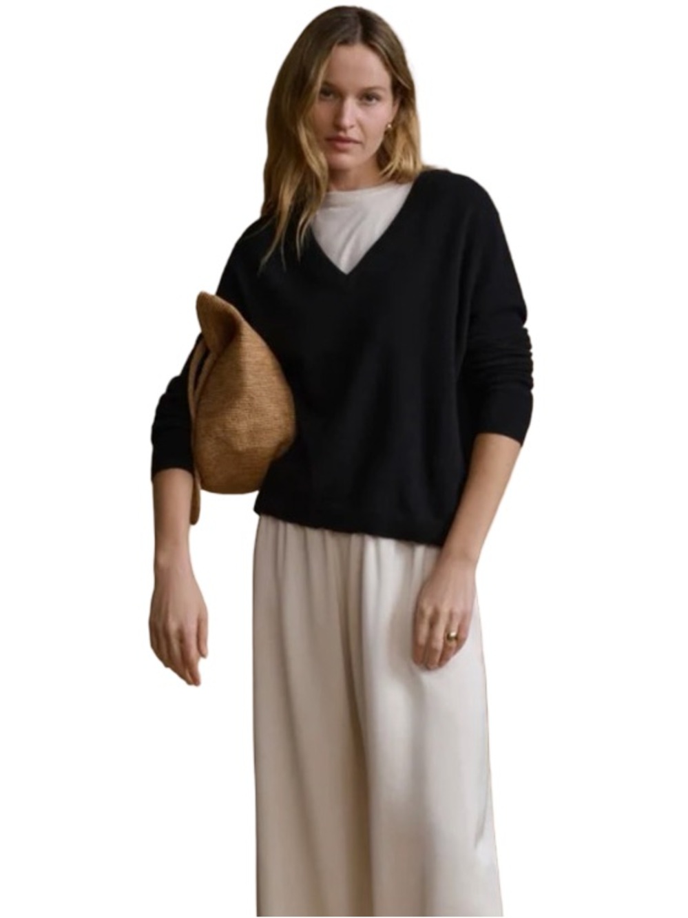 Jenni Kayne Flynn Cashmere V-Neck Sweater Size Small Black Quiet Luxury Neutral